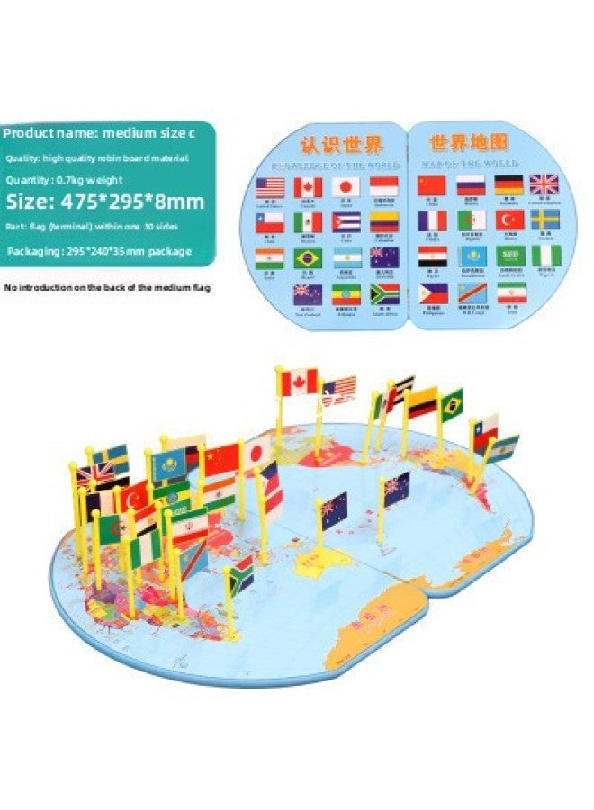 World Map Jigsaw Puzzle With National Flag Montessori Early Childhood Development Children's Intelligence Toys 4-6-7-9 Years Old Boys And Girls-Color:SBB Medium World Map With 30 Flags In Color Box - Image 1